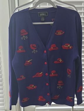 Vintage Bobbie C Novelty Purple Button-Front Cardigan Sweater XL